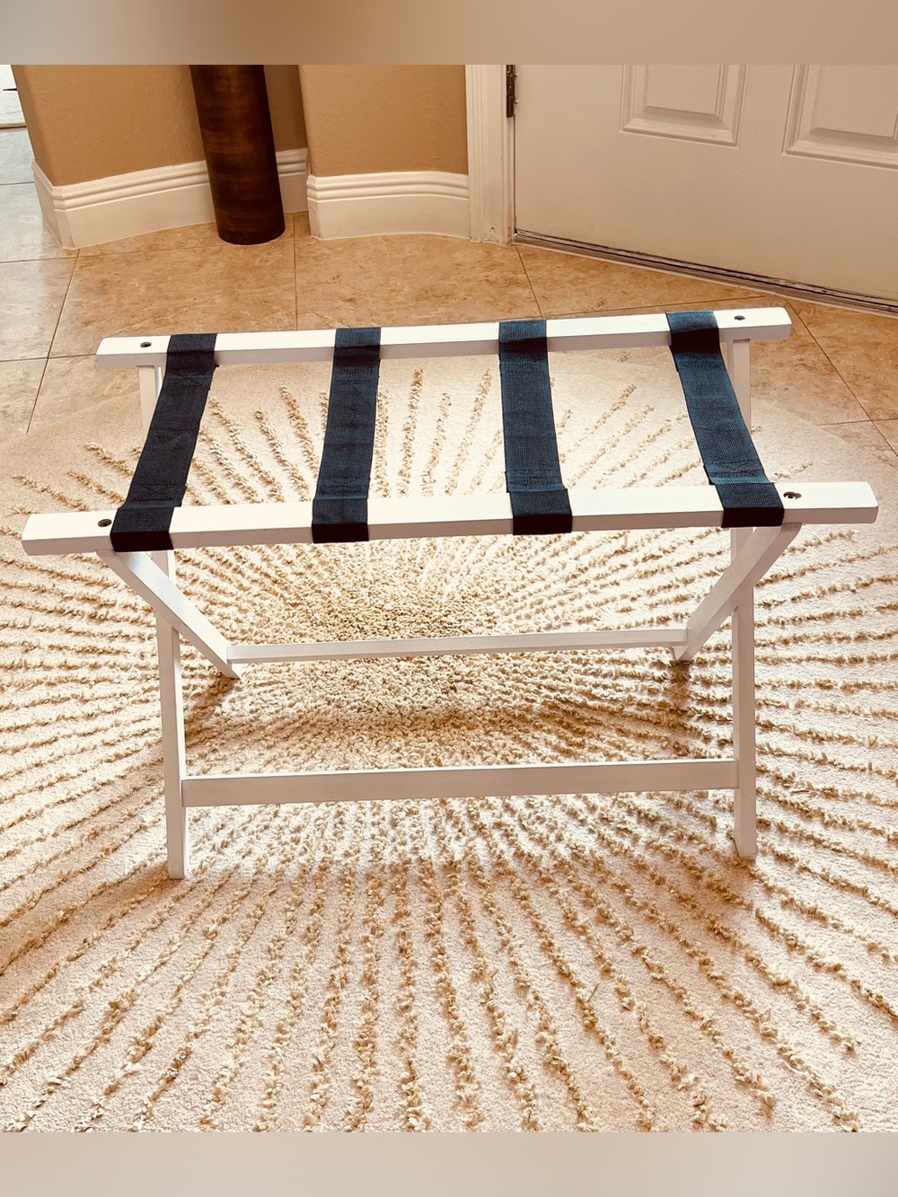 Luggage Rack Stand Wooden White Solid Wood Strong Folds to Only 4 in Closed